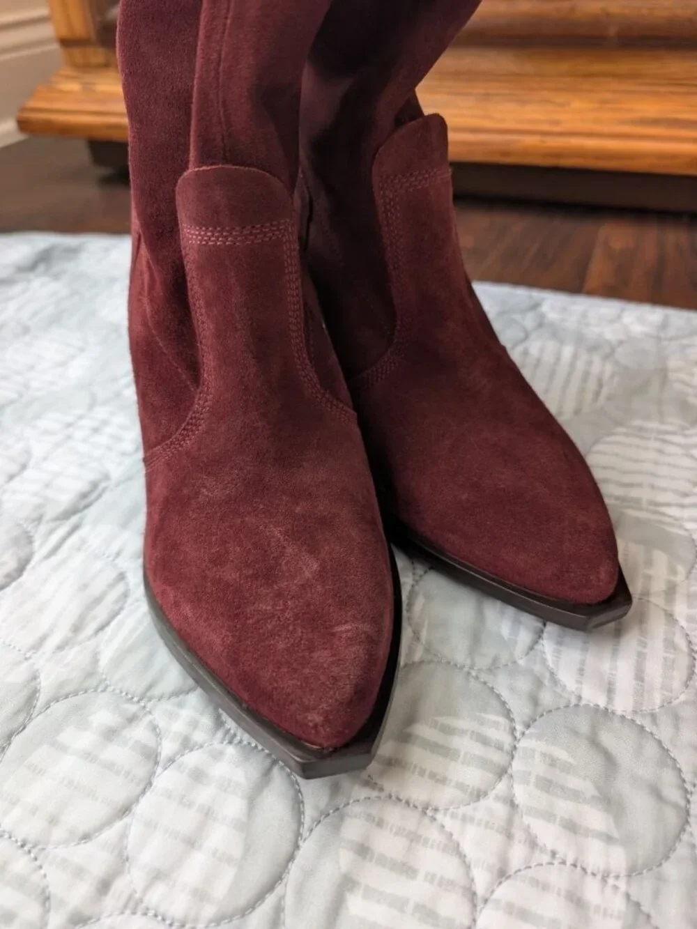 Free People Triple Crown Over The Knee Boots Burgundy Suede Western Size 7 NEW